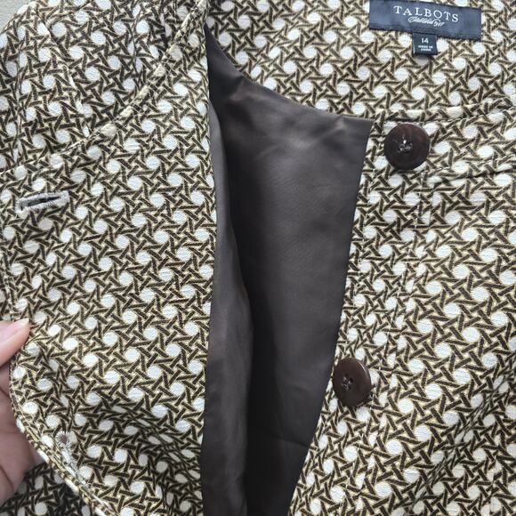 Talbots Geometric Print Button Front Swing Jacket Blazer Office Brown Cream 14 - Picture 5 of 6